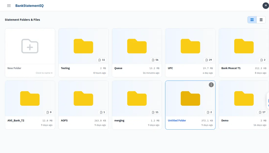 Statement folders organised by case with file counts and sizes
